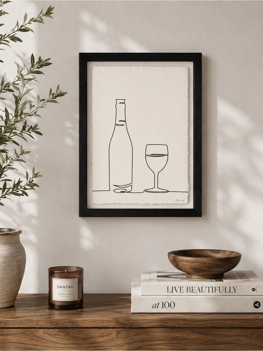Minimal Wine Bottle Line Art Print in Black